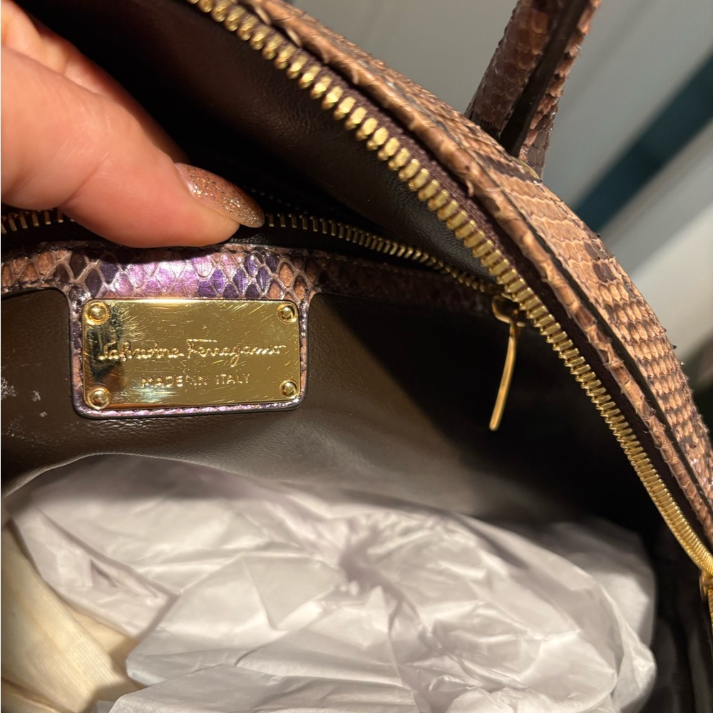 Salvatore Ferragamo Tan Python Print Satchel NWT - image 3